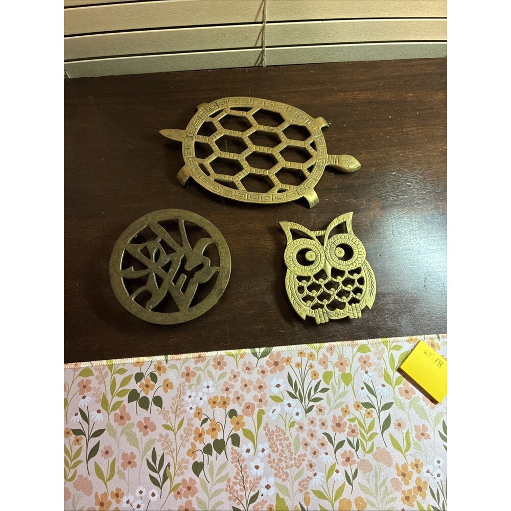 Set of 3 Vintage Brass Footed Trivets